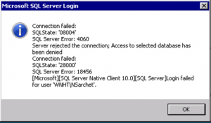 Microsoft SQL Server Login Failure WinXP